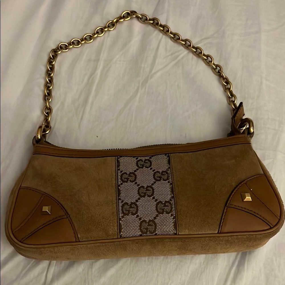 Gucci Nailhead Suede Pochette (Tan/Brown)